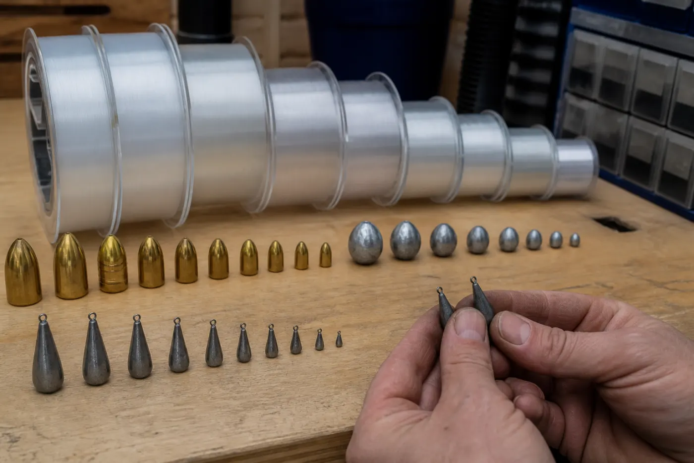 Tungsten dropshot-gewichten en fluorocarbon-leaders worden vergeleken in het Amsterdamse lab
